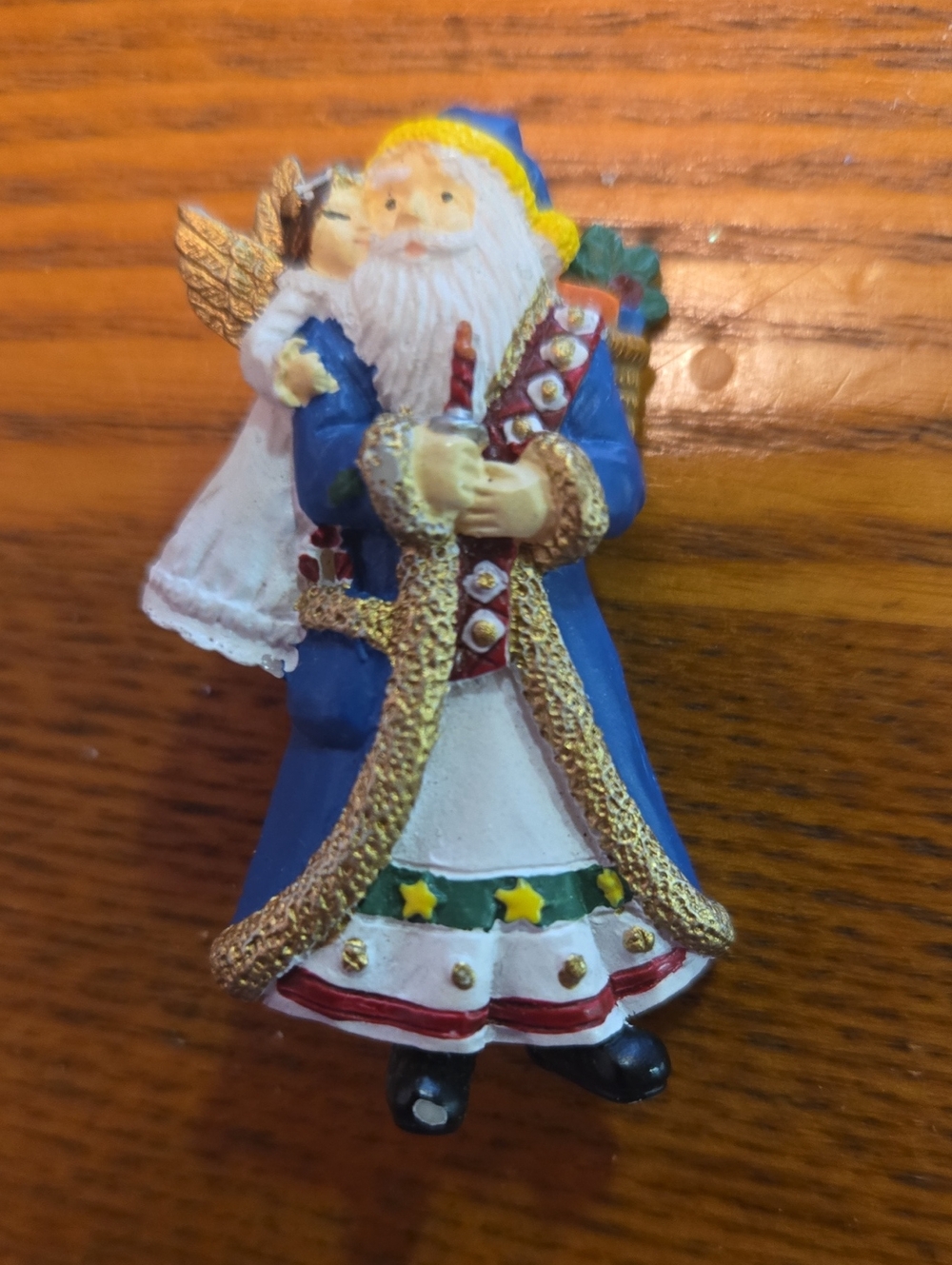 Vintage Blue Santa with Angel Holiday Pin